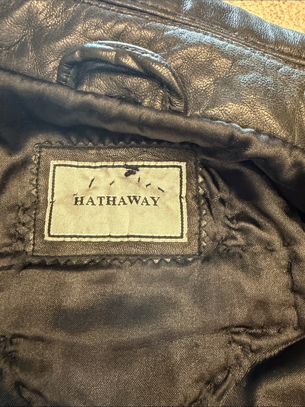 Hathaway Black soft Leather bomber Jacket customized Harley Davidson patch - Picture 2 of 13